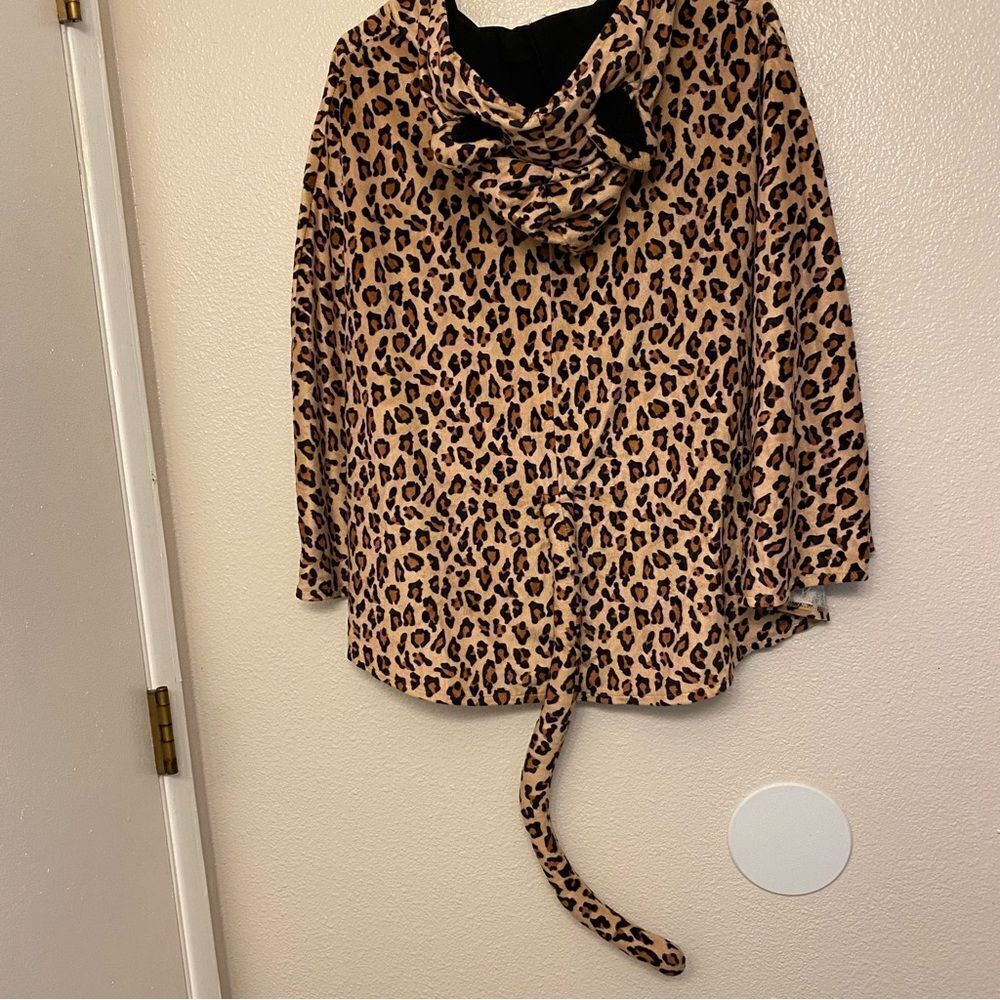 Furry soft animal cheetah print poncho Cape hooded Halloween costume with tail